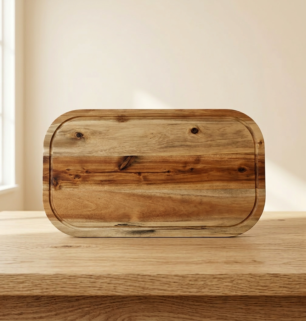 Zavis Green Acacia Wood Serving Rounded Cutting Board With Juice - Hero